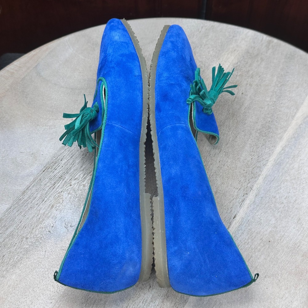 Boden Blue Suede Tassel Loafers Green Trim Pointed Toe Flats Mens EU 39 - Picture 3 of 12
